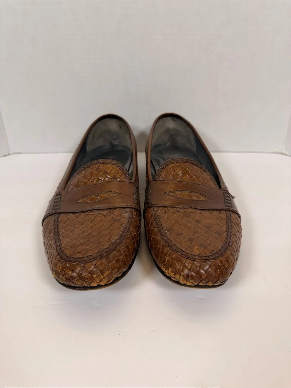 Men's Woven Leather Slip-On Loafers in Brown